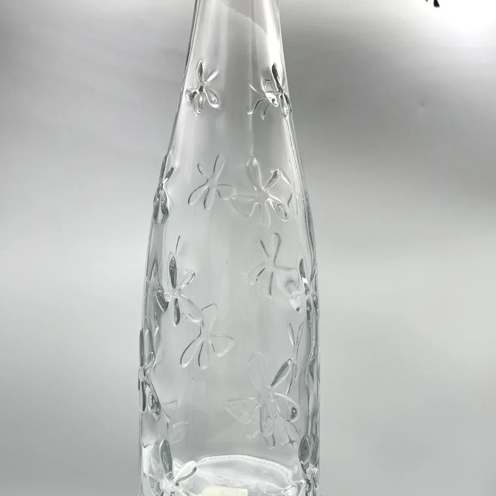 Vintage IKEA Emma Dafnäs Embossed Glass Daisy Bottle Vase Clear Floral Flowers